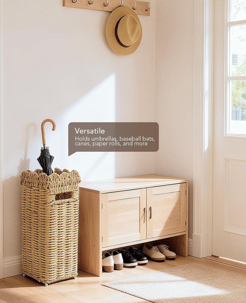 AceList Rattan Umbrella Stand, Scalloped Umbrella Holder for Entryway, Woven Umbrella Basket, Free Standing Rack for Home, Office, Outdoor - Image 5